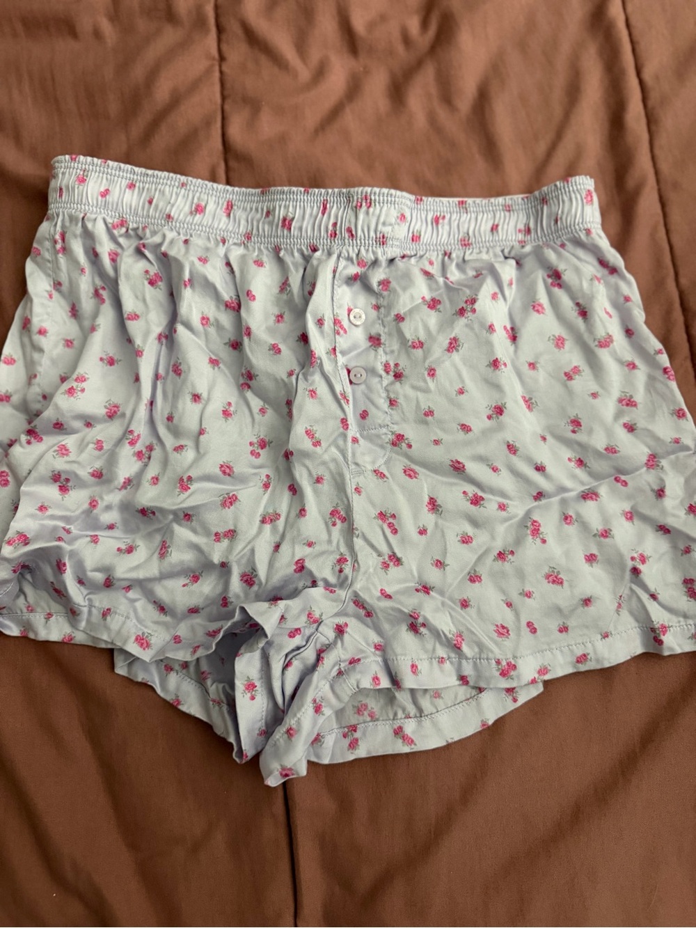 PINK Victoria's Secret Light Blue Boxer Shorts with Pink Floral Print